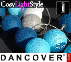 CosyLightStyle 30 LED bomuldskugler, Blå mix