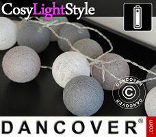 CosyLightStyle 30 LED bomuldskugler, Grå mix